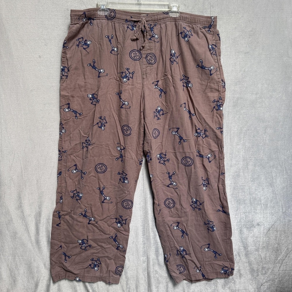 Life Is Good Golfer All Over Print Lounge Pajama‎ Pants Men's XXL Tan Brown 2XL